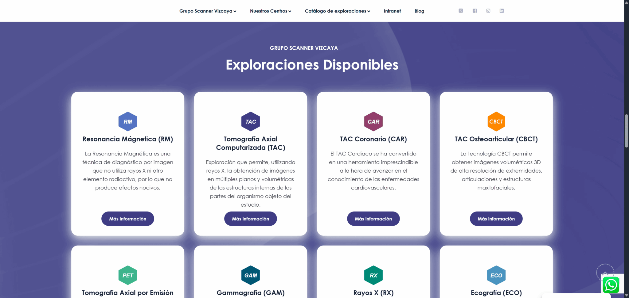 Diseño web responsive para clínica de radiología: Grupo Scanner en móvil y tablet