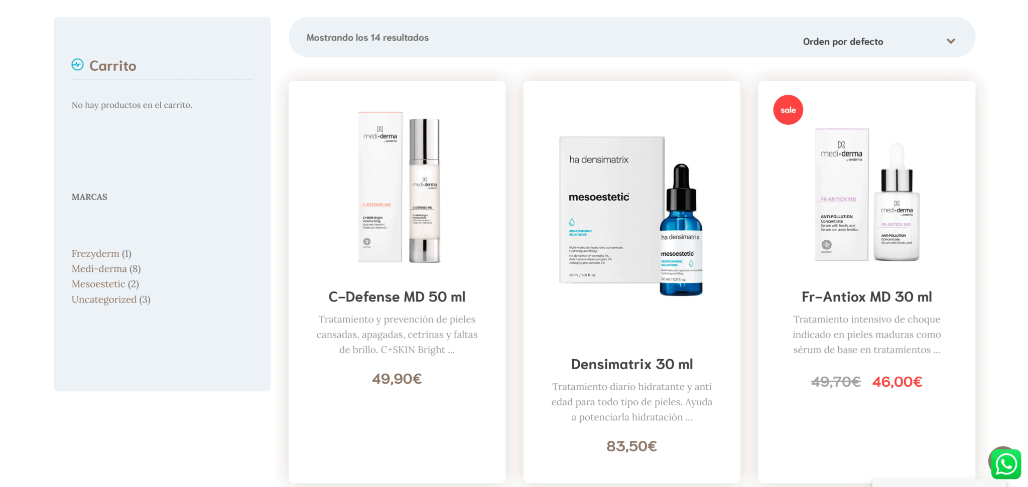 Tienda online de cosmética médica de Clínica Aroka diseñada por Bilbolink